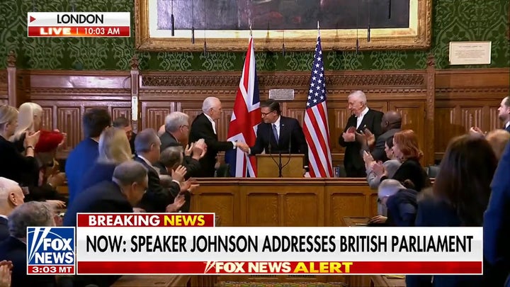 Speaker Johnson makes history with UK Parliament address